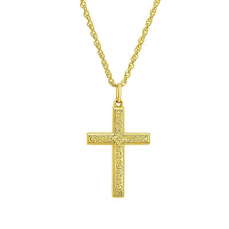 10k Gold Fancy Filigree Embossed Cross Pendant Necklace, Womens Product Image