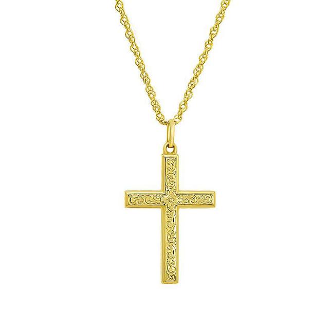 10k Gold Fancy Filigree Embossed Cross Pendant Necklace, Womens Product Image