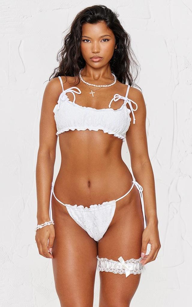 White Lace Frill Bandeau Bikini Top Product Image