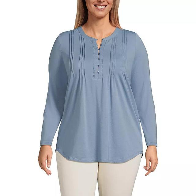 Plus Size Lands End Long Sleeve Lattice Pintuck Tunic, Womens Product Image