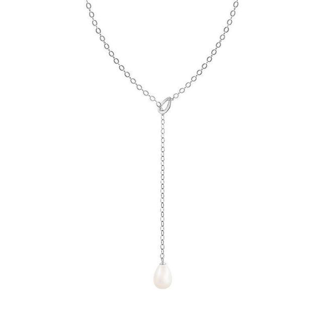 Sterling Silver Freshwater Pearl Lariat Necklace, Womens White Product Image