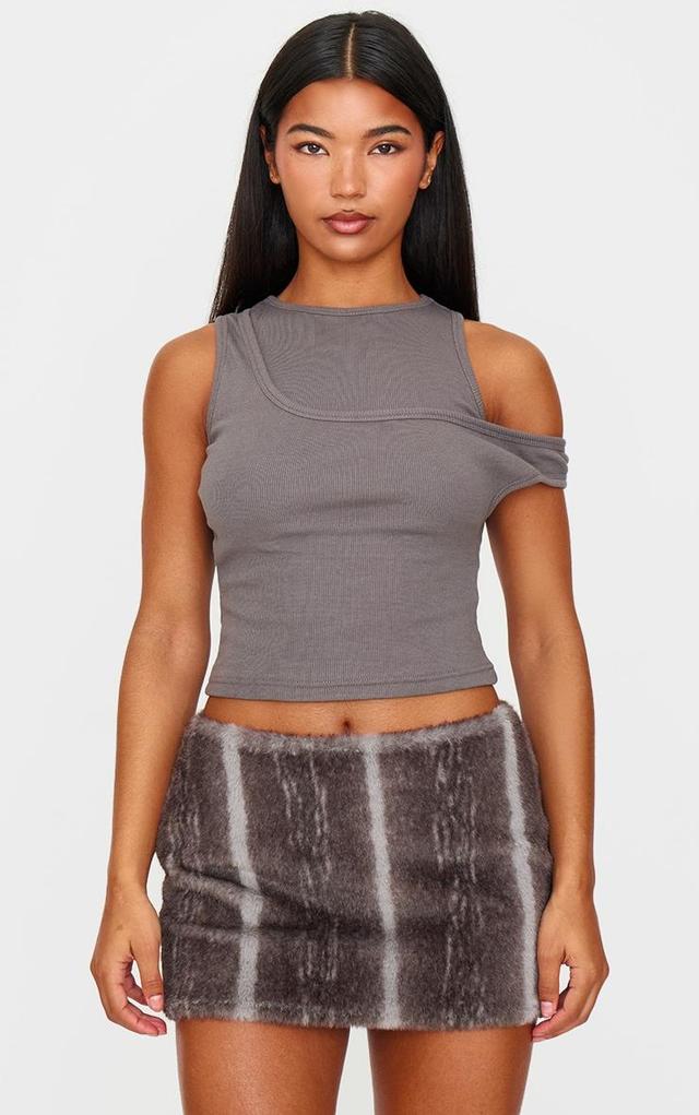 Dark Grey Ribbed Asymmetric Vest Top Product Image