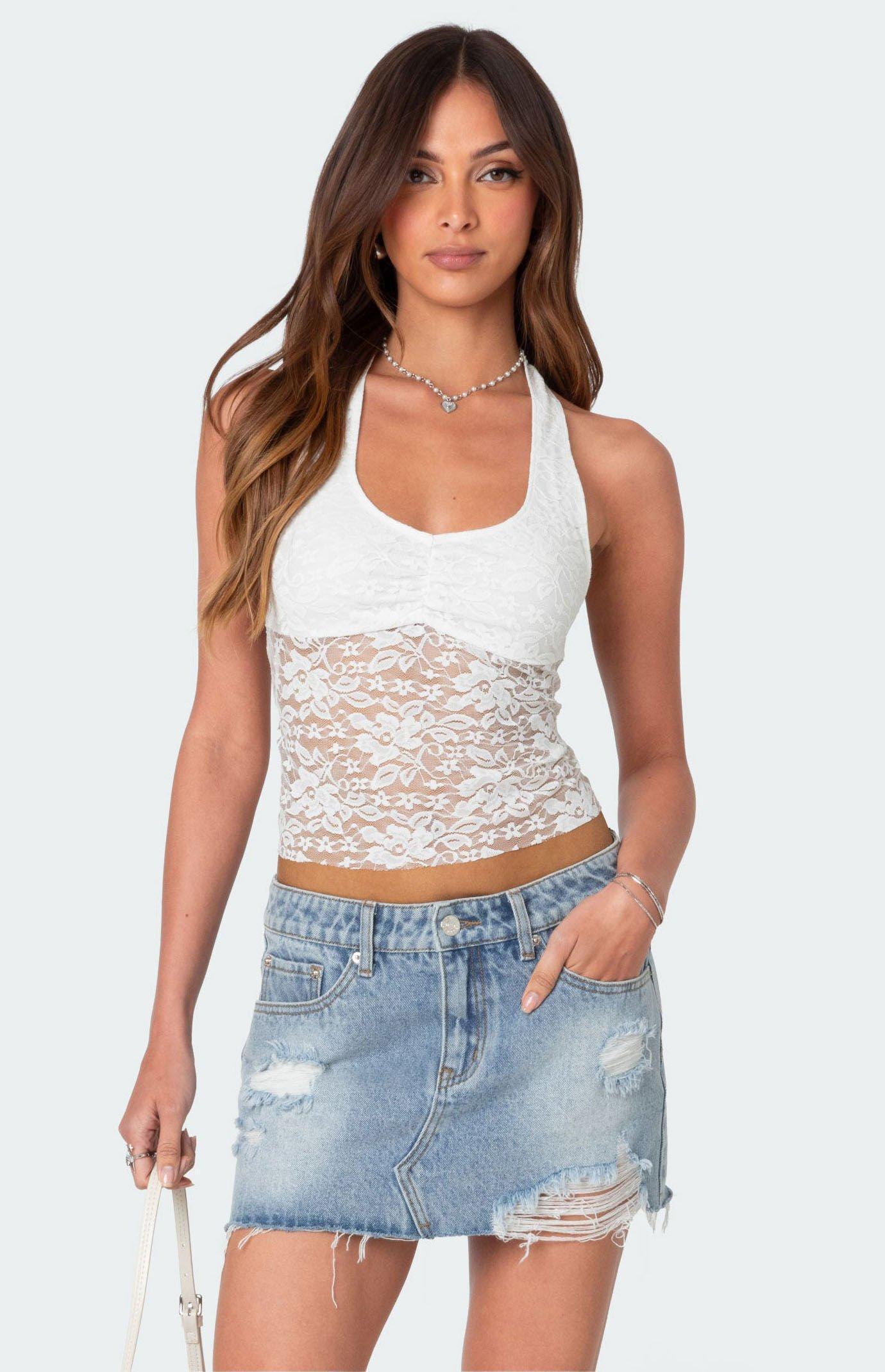 Edikted Women's Tia Sheer Lace Halter Top Product Image