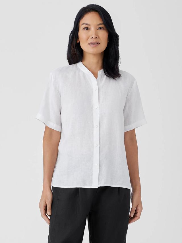 EILEEN FISHER Organic Handkerchief Linen Band Collar Short-Sleeve Shirtfemale Product Image