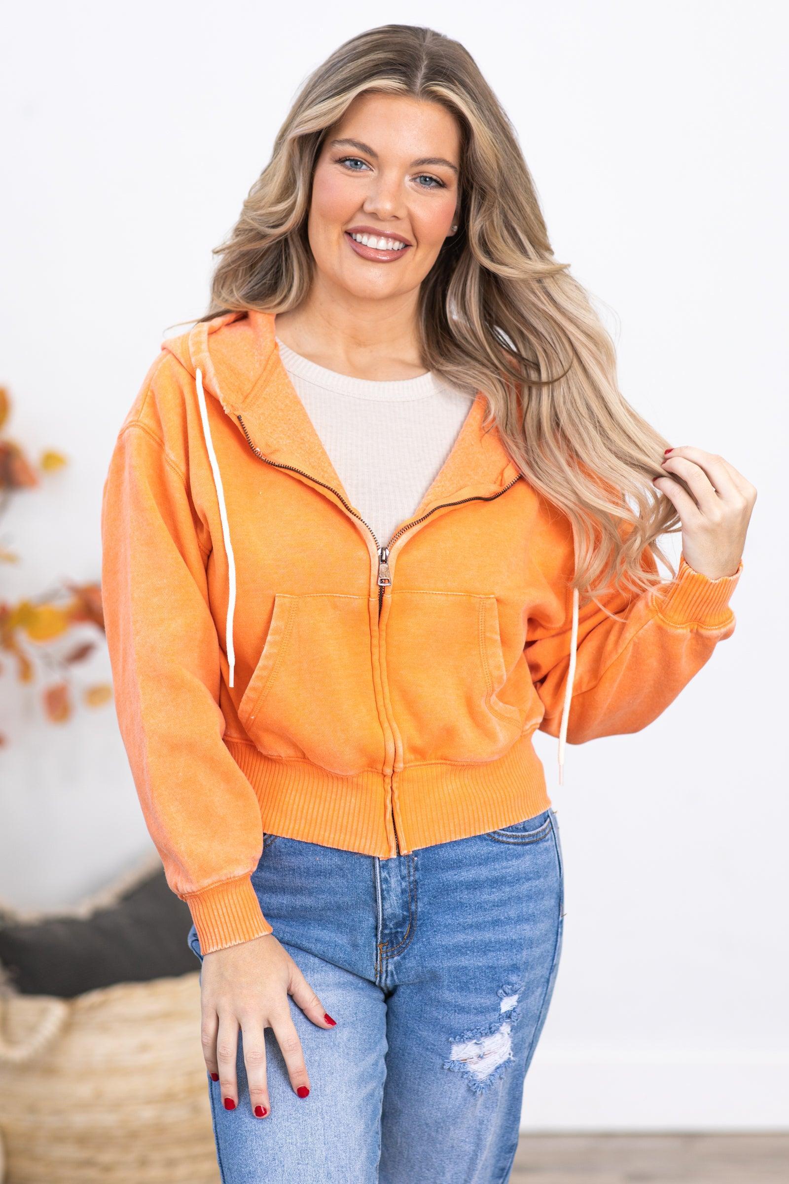 Light Orange Washed Fleece Full Zip Hoodie Product Image