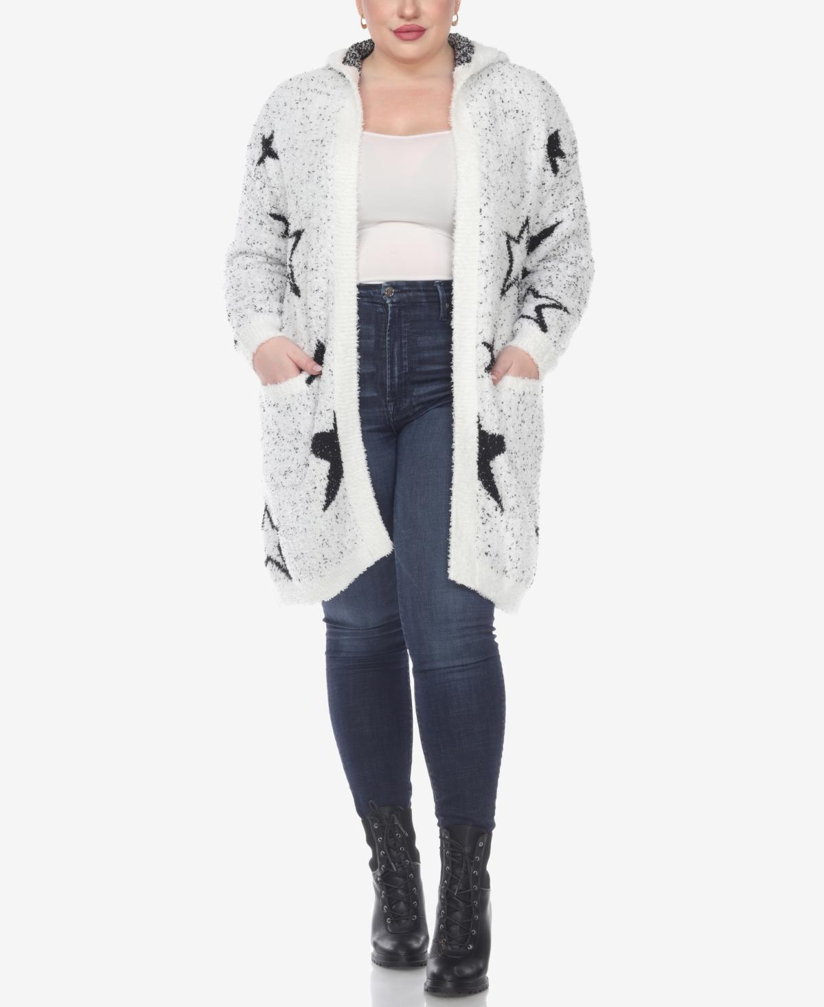 White Mark Plus Size Hooded Open Front Sherpa Sweater - White Product Image