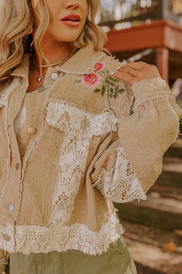 Boho Lifestyle Embroidered Jacket in Khaki Product Image