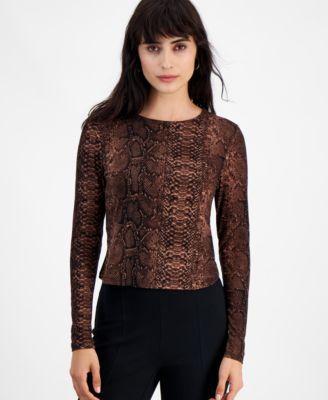 Women's Python-Print Long-Sleeve Jersey Top, Created for Macy's Product Image