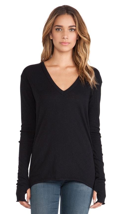 Enza Costa Cashmere Loose Long Sleeve V Top Grey. (also in S). Product Image