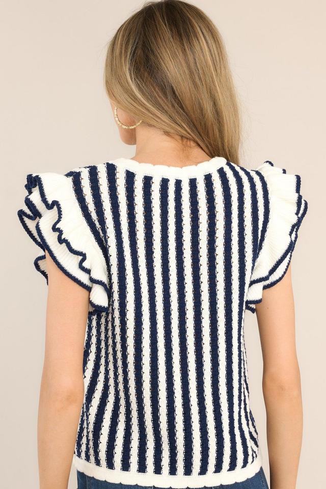 Retro Love Navy & White Stripe Knit Top Product Image