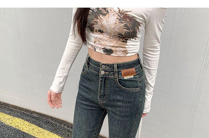 High Rise Washed Applique Skinny Jeans Product Image