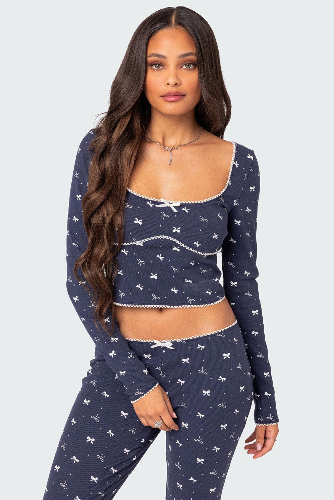 Bradley Bow Print Ribbed Pajama Top Product Image