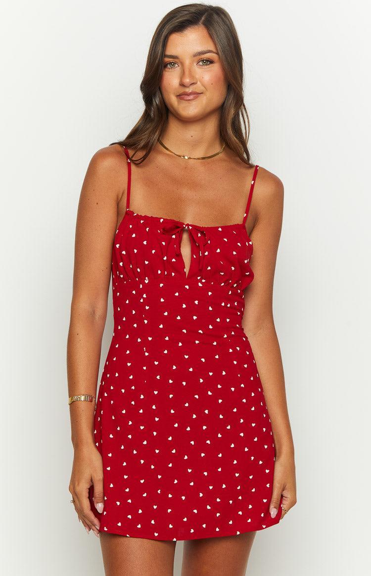 Everlong Red Heart Print Mini Dress Product Image