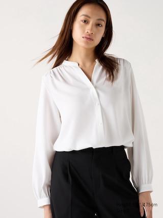 Womens Rayon Gathered Blouse White Medium UNIQLO US Product Image