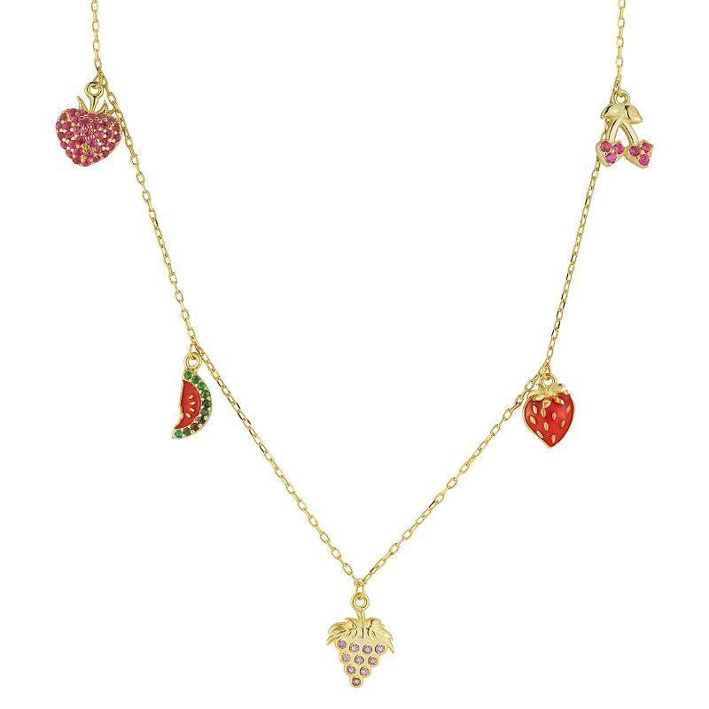 Sunkissed Sterling 14k Gold Over Silver Cubic Zirconia Fruit Charm Necklace, Womens Product Image