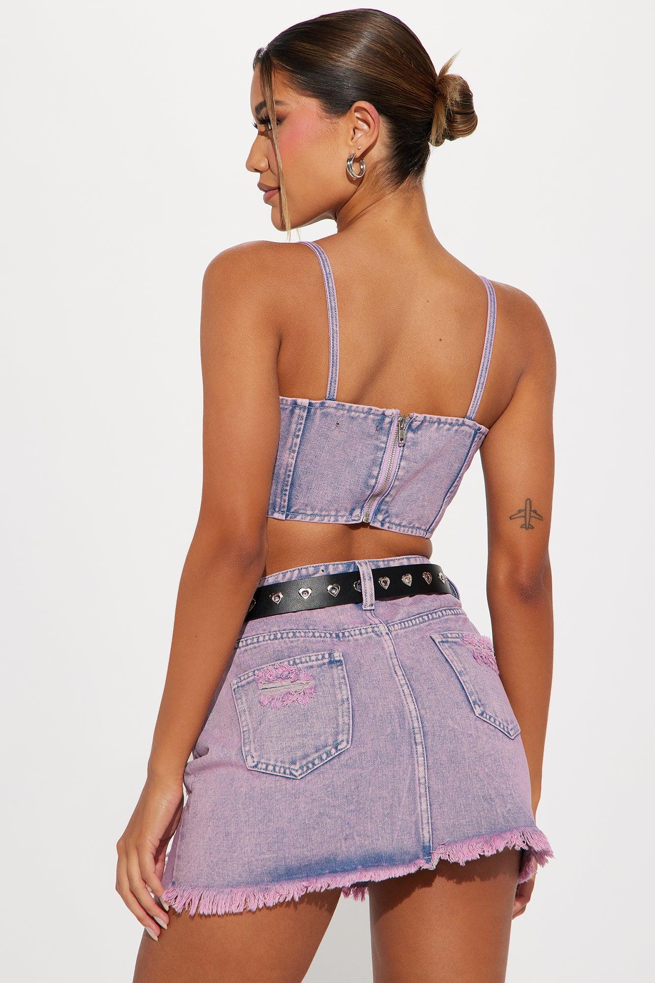 Only Fantasy Denim Skirt Set - Purple Product Image