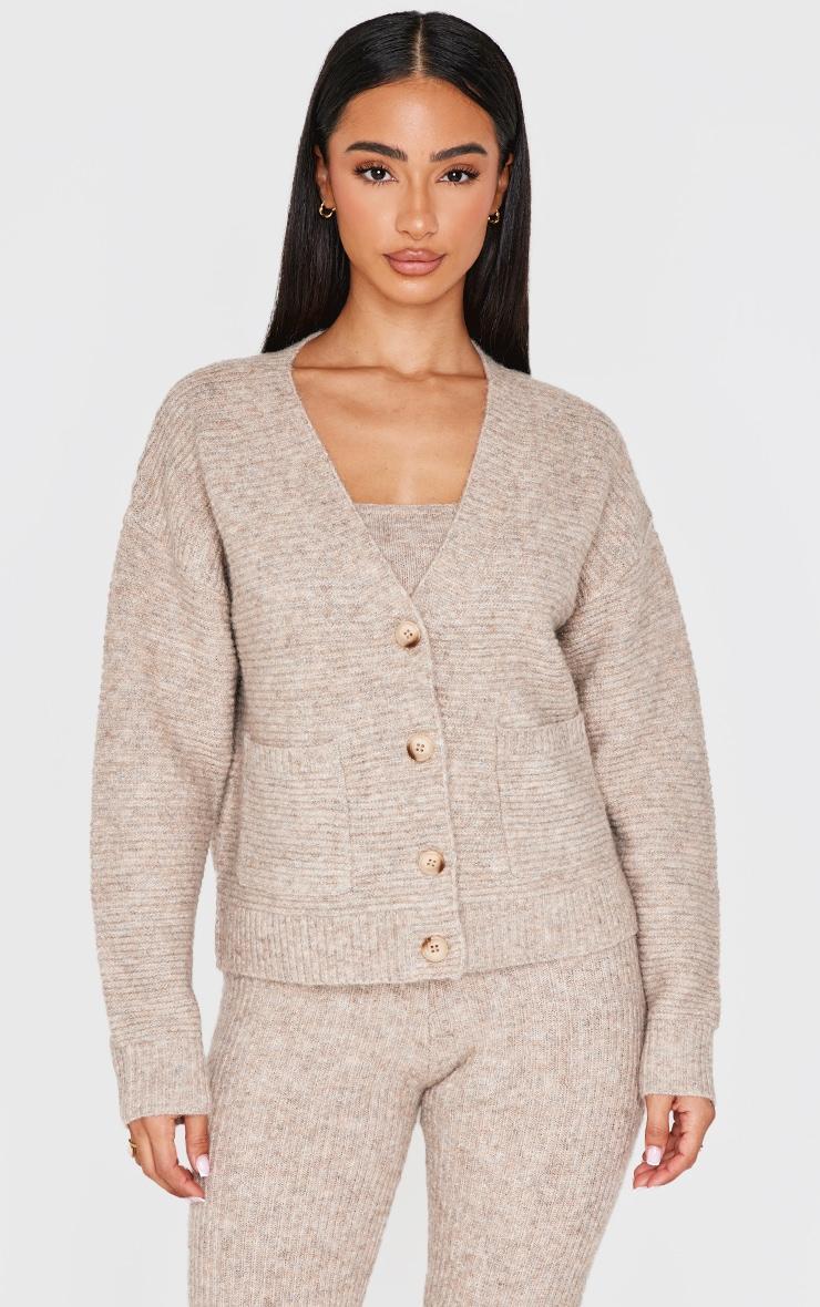 Petite Taupe Rib Knit Oversized Cardigan product image