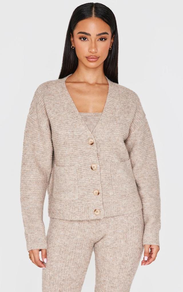 Petite Taupe Rib Knit Oversized Cardigan Product Image