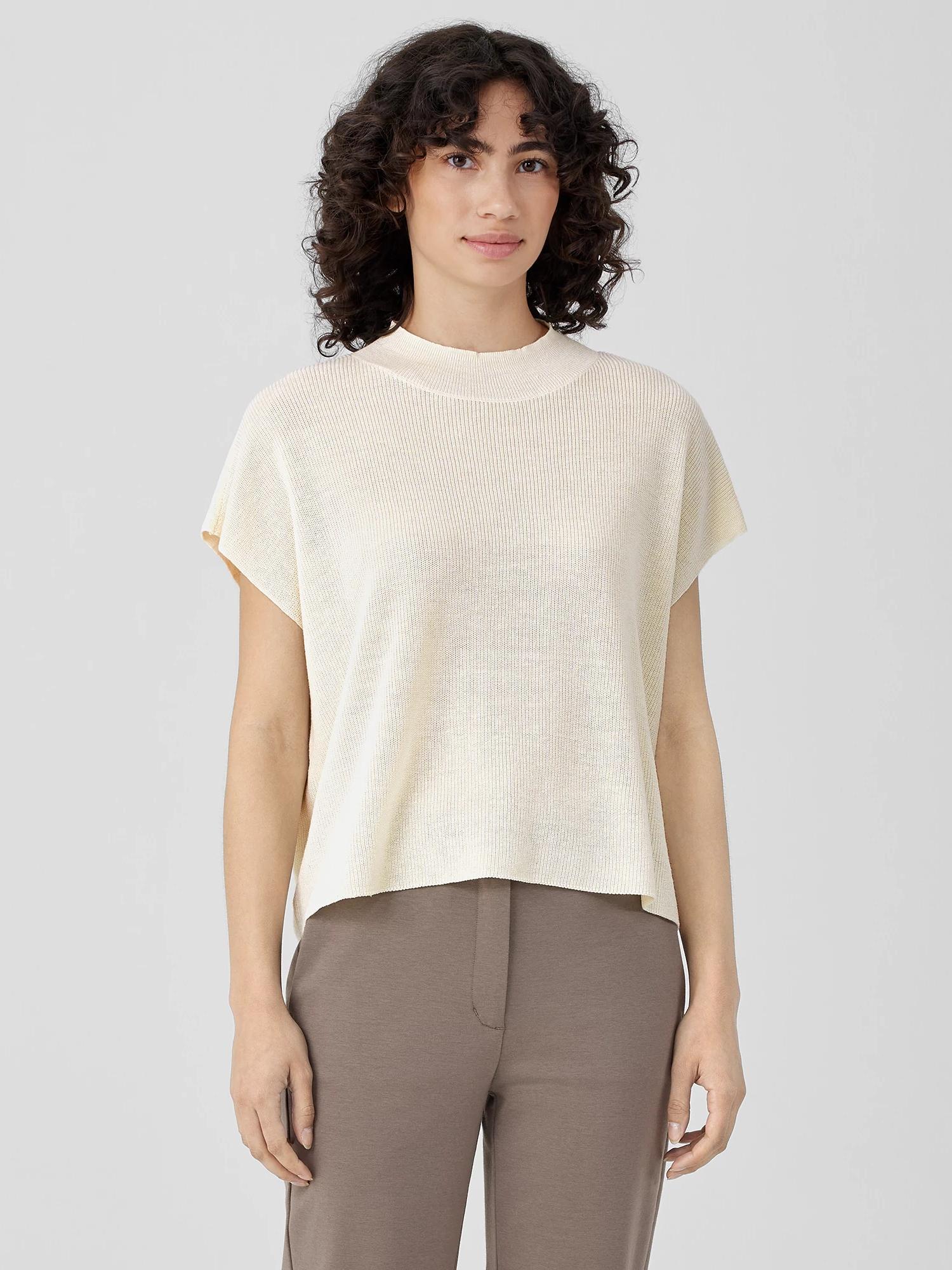 EILEEN FISHER Organic Linen Cotton Mock Neck Topfemale Product Image