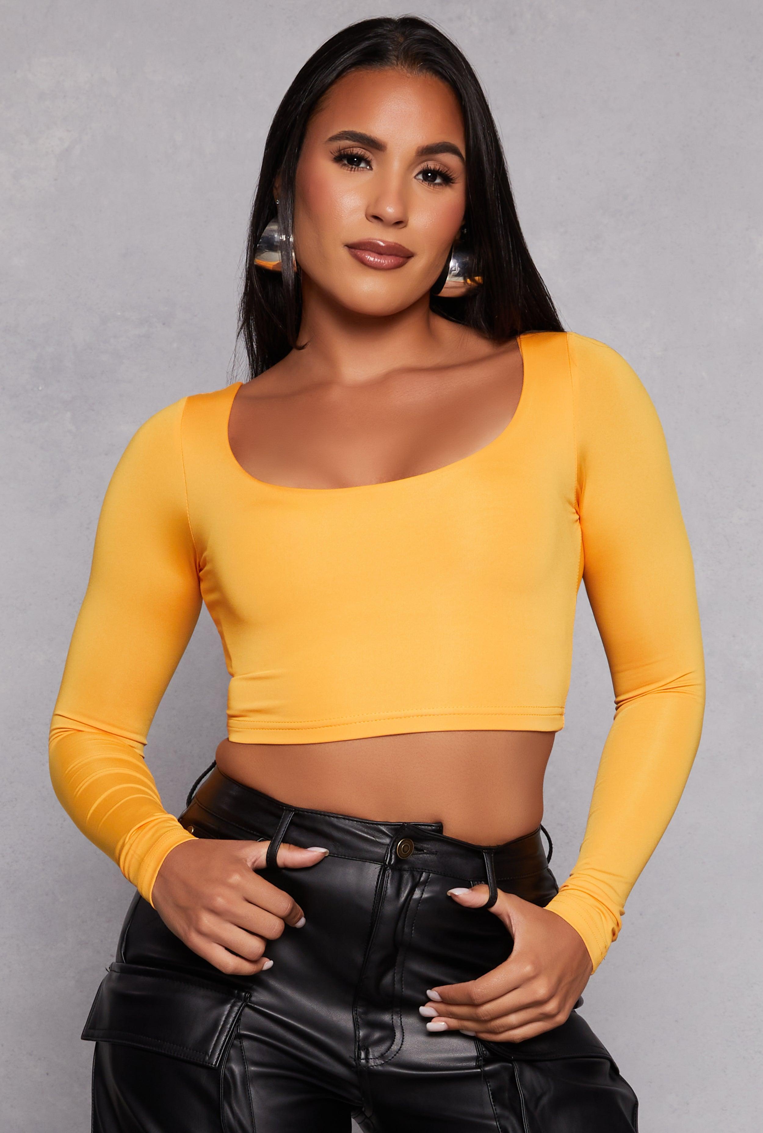 Womens Daisy Scoop Neck Long Sleeve Crop Top Product Image