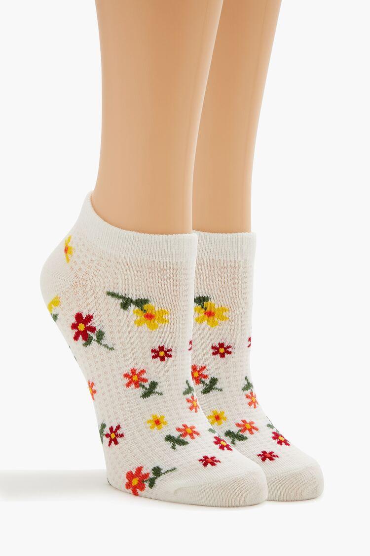 Waffle Knit Floral Ankle Socks | Forever 21 Product Image