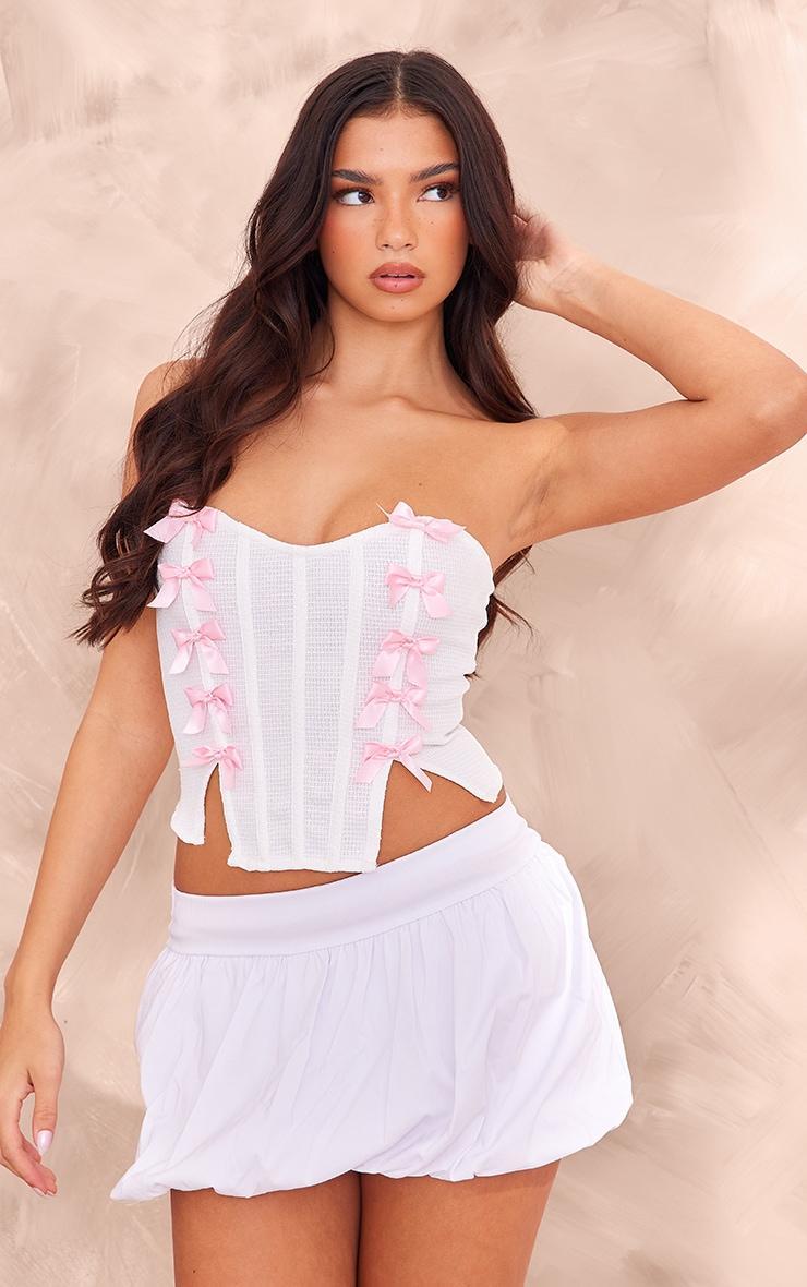 White Contrast Bow Detail Corset Top Product Image