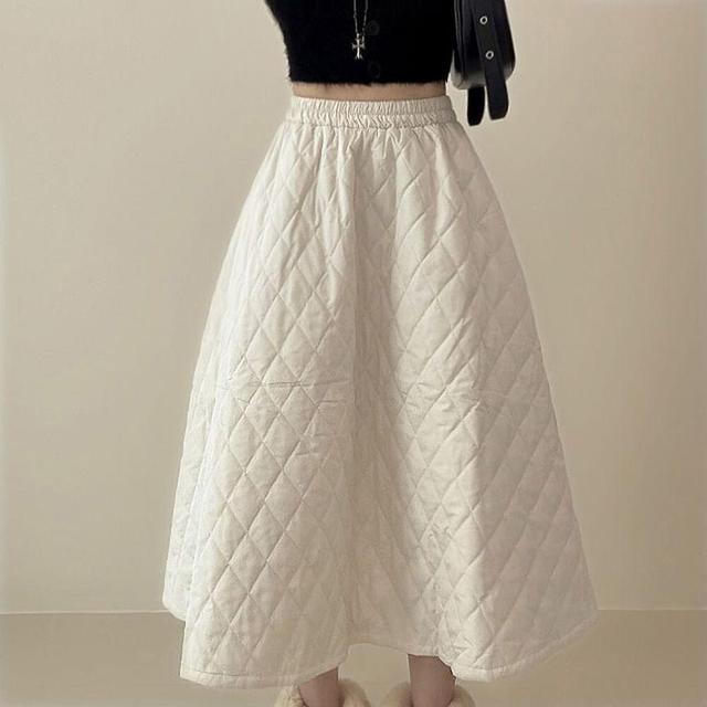 High Rise Quilted A-Line Midi Skirt Product Image