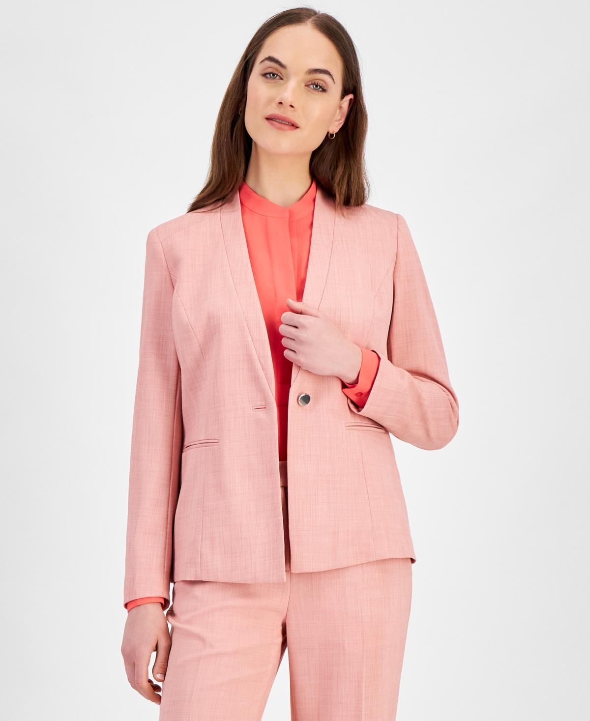 Anne Klein Womens Twill Faux-Lapel One-Button Jacket - Red Pear Product Image