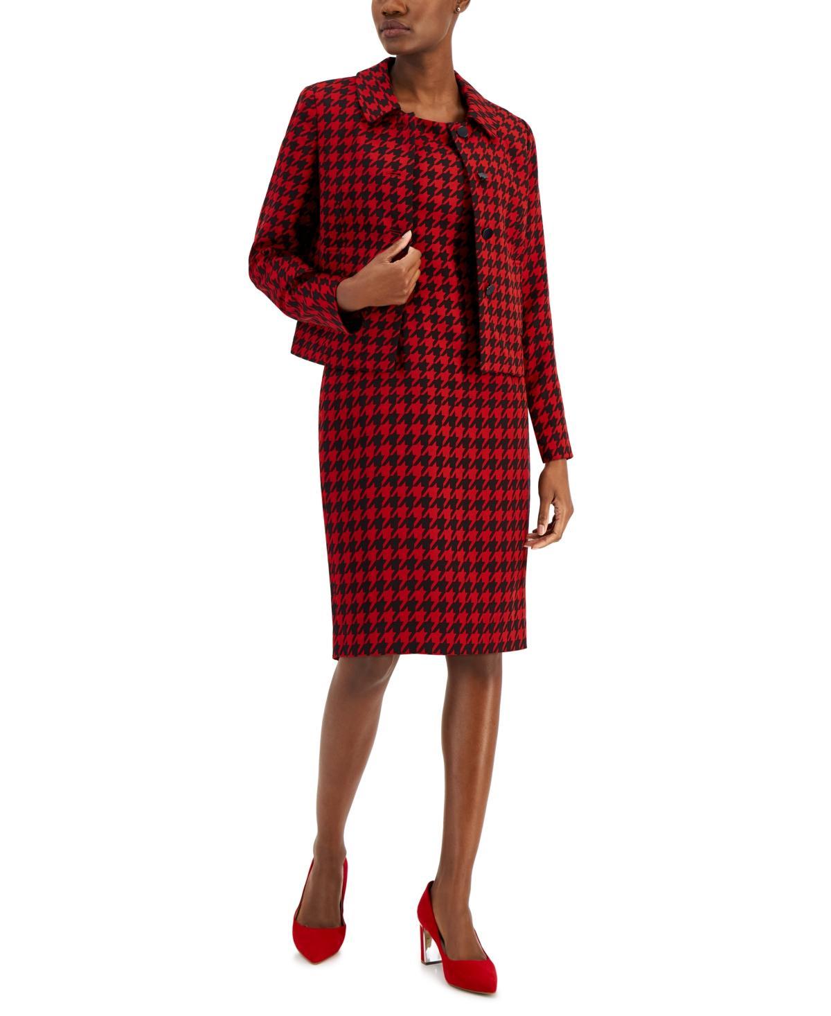 Nipon Boutique Crepe Houndstooth Print Peter Pan Collar Long Sleeve Jacket Dress Set Product Image