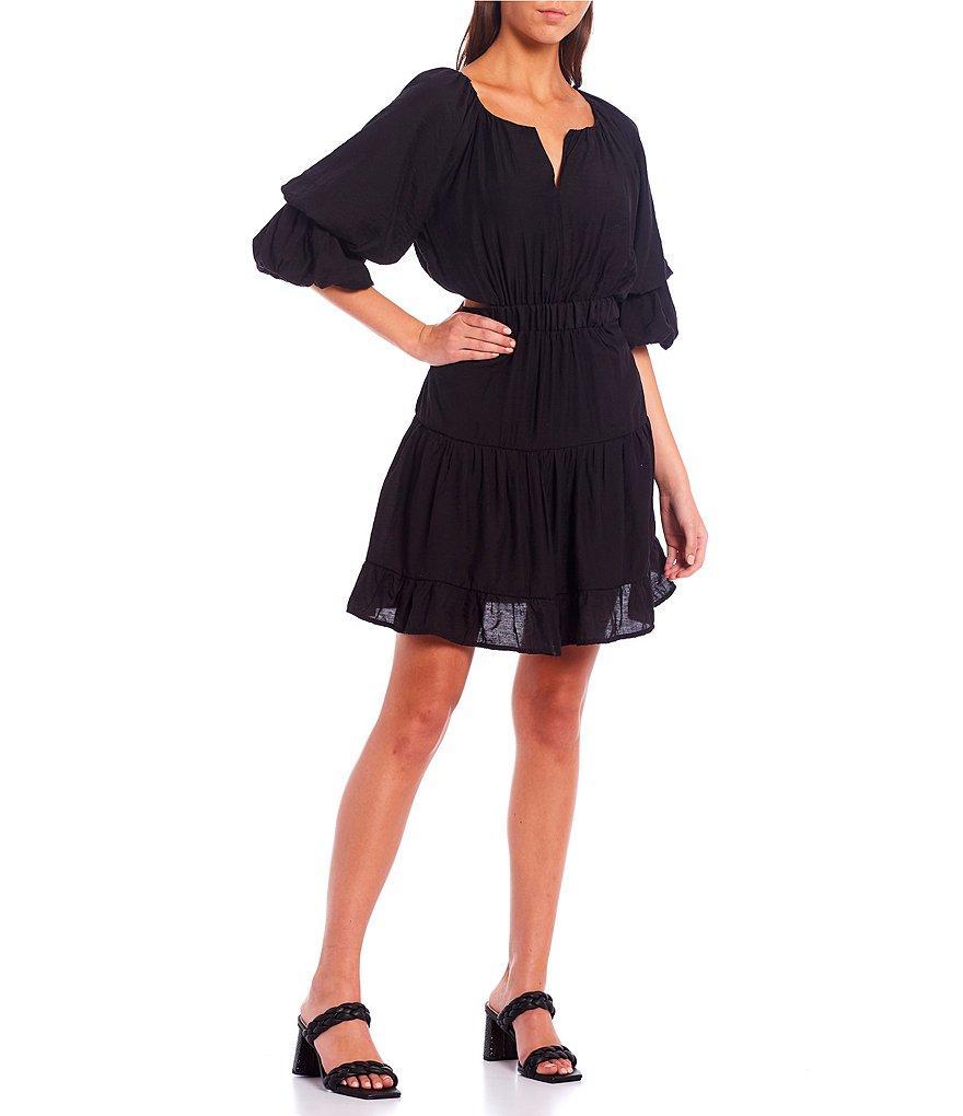 Blu Pepper Short Puff Sleeve Open Side Cut Out Tiered Mini Dress Product Image