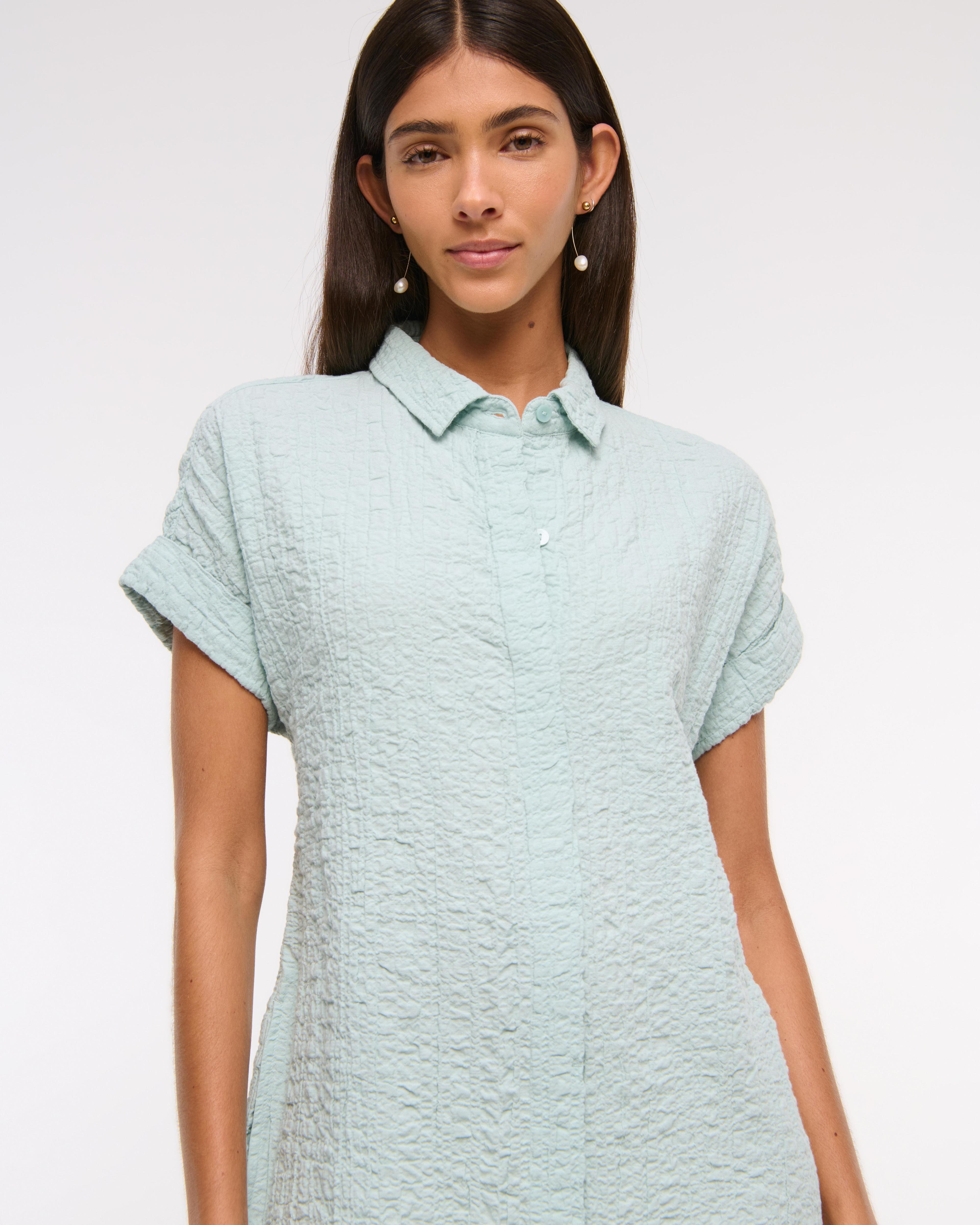 Textured Mini Shirt Dress Product Image