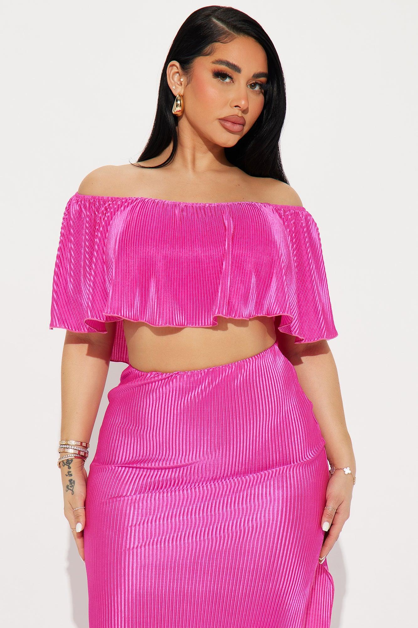 Alisha Plisse Skirt Set - Fuchsia Product Image