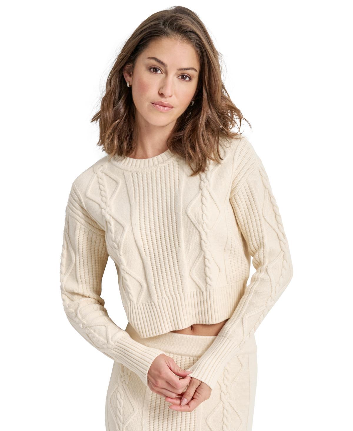 Dkny Jeans Womens Cropped Cable Knit Long-Sleeve Sweater Product Image