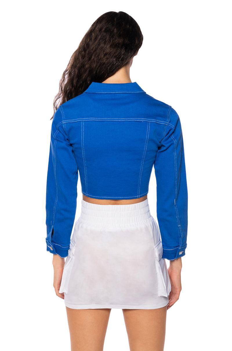 SKY IS THE LIMIT LONG SLEEVE DENIM TOP Product Image