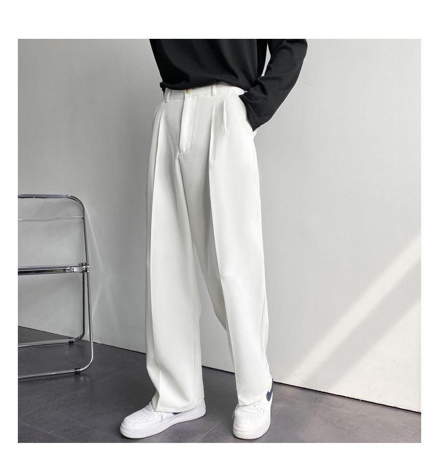 High Waist Plain Straight Leg Dress Pants Product Image