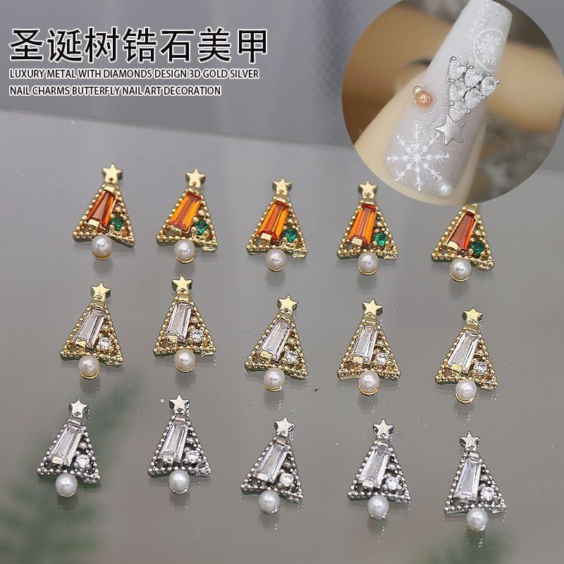 Christmas Tree Rhinestone Faux Pearl Nail Art Decoration Product Image