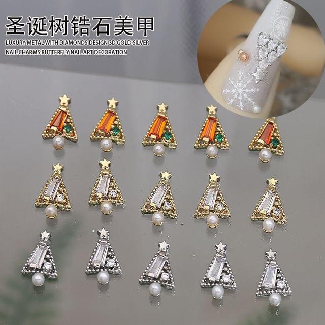 Christmas Tree Rhinestone Faux Pearl Nail Art Decoration Product Image