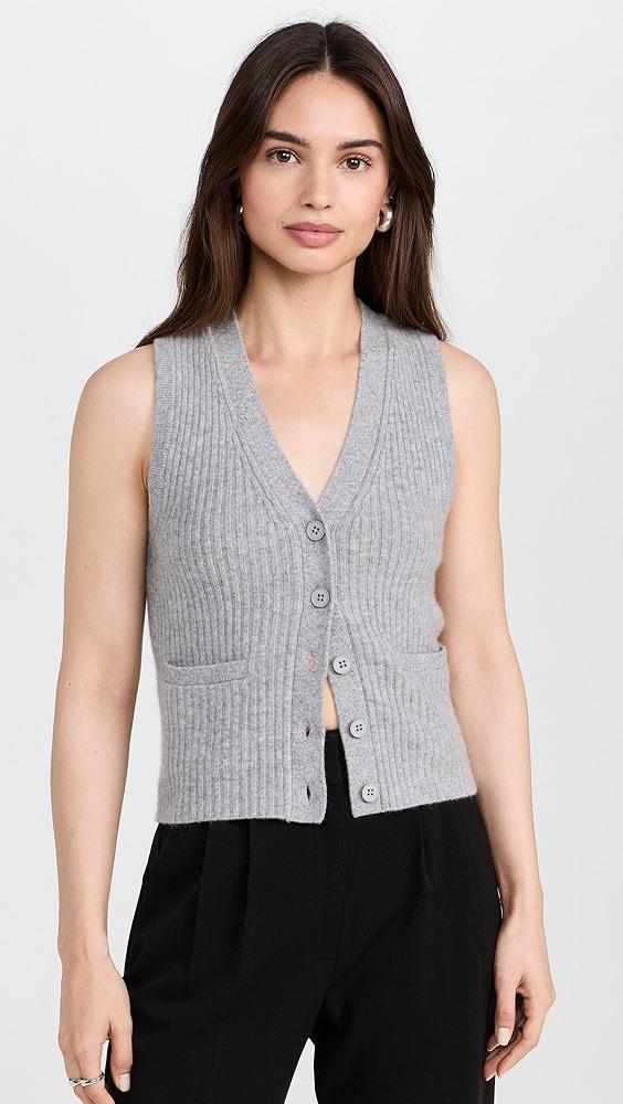 White + Warren Cashmere Ribbed Button Vest | Shopbop Product Image