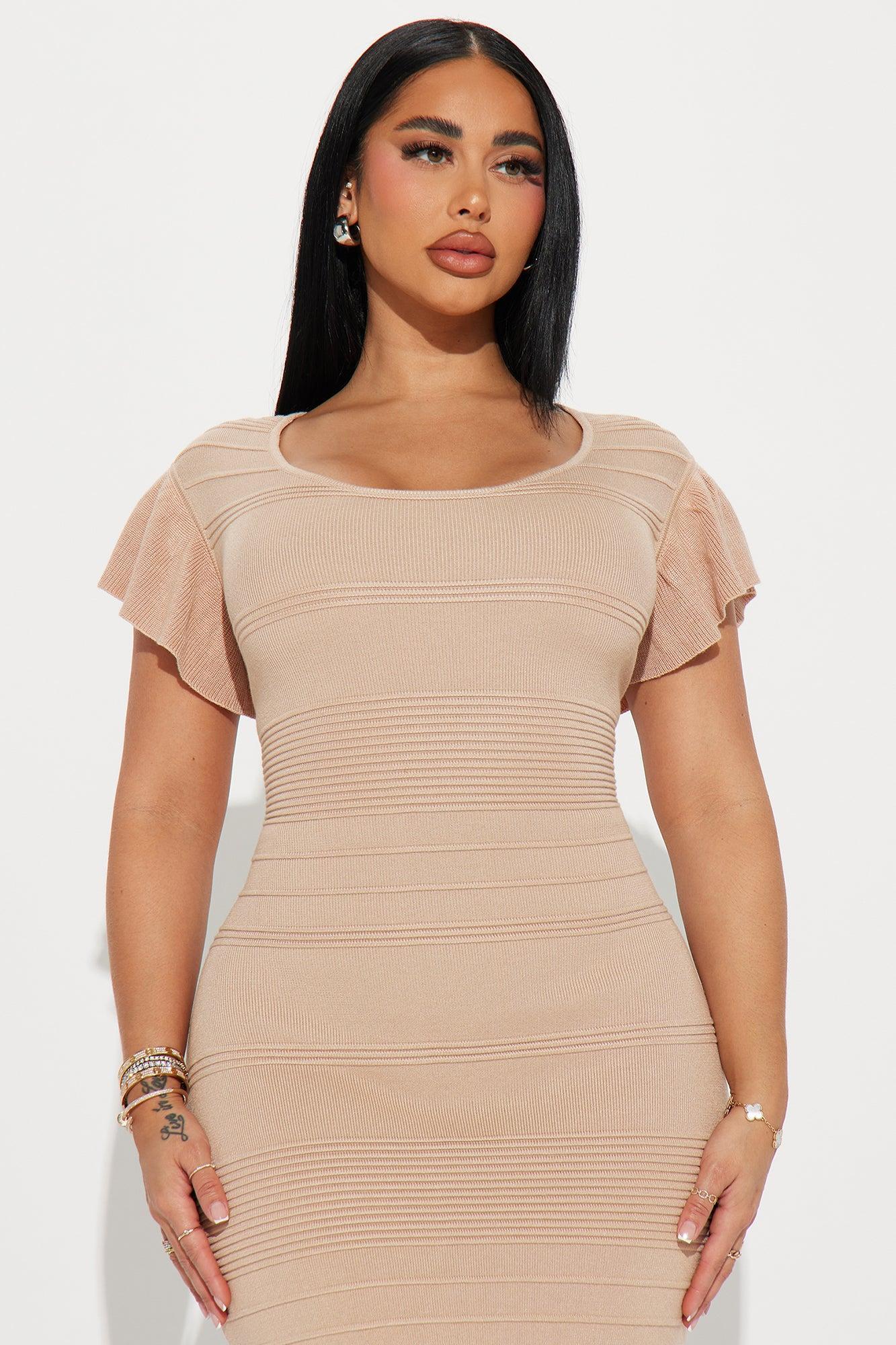 Addison Ruffle Mini Dress - Beige Product Image