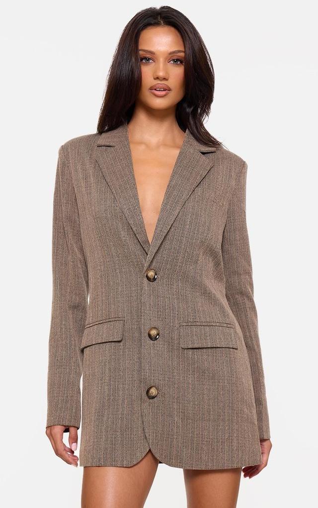 Chocolate Pinstripe Button Down Blazer Dress Product Image