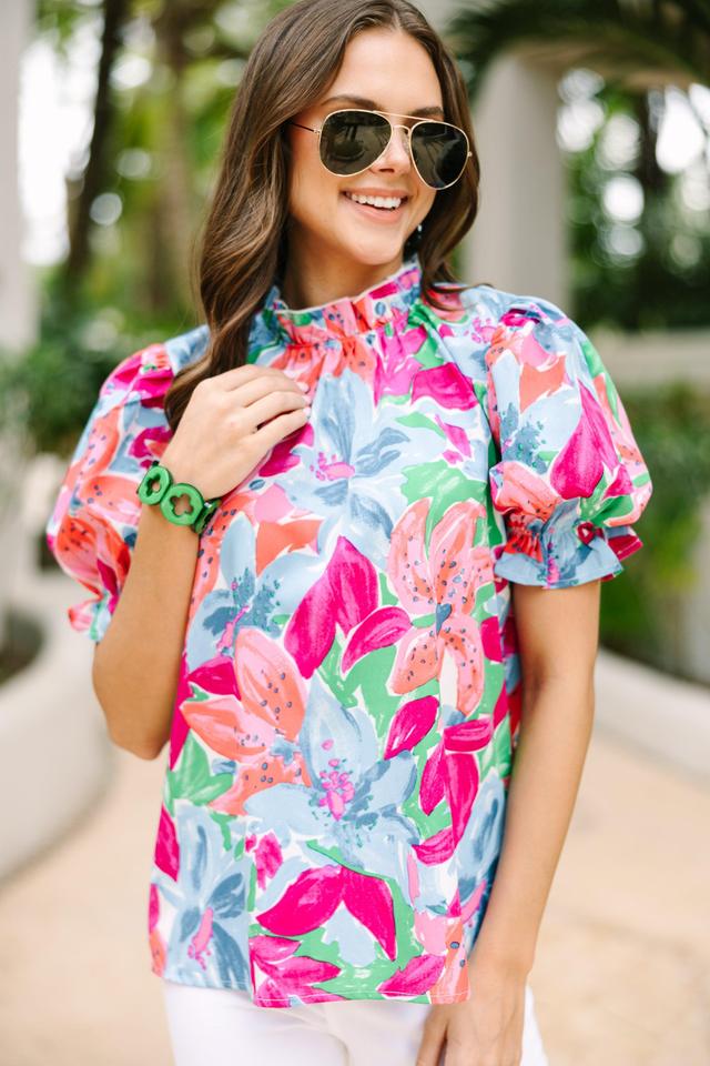 Say You Love Me Blue Floral Blouse Female Product Image