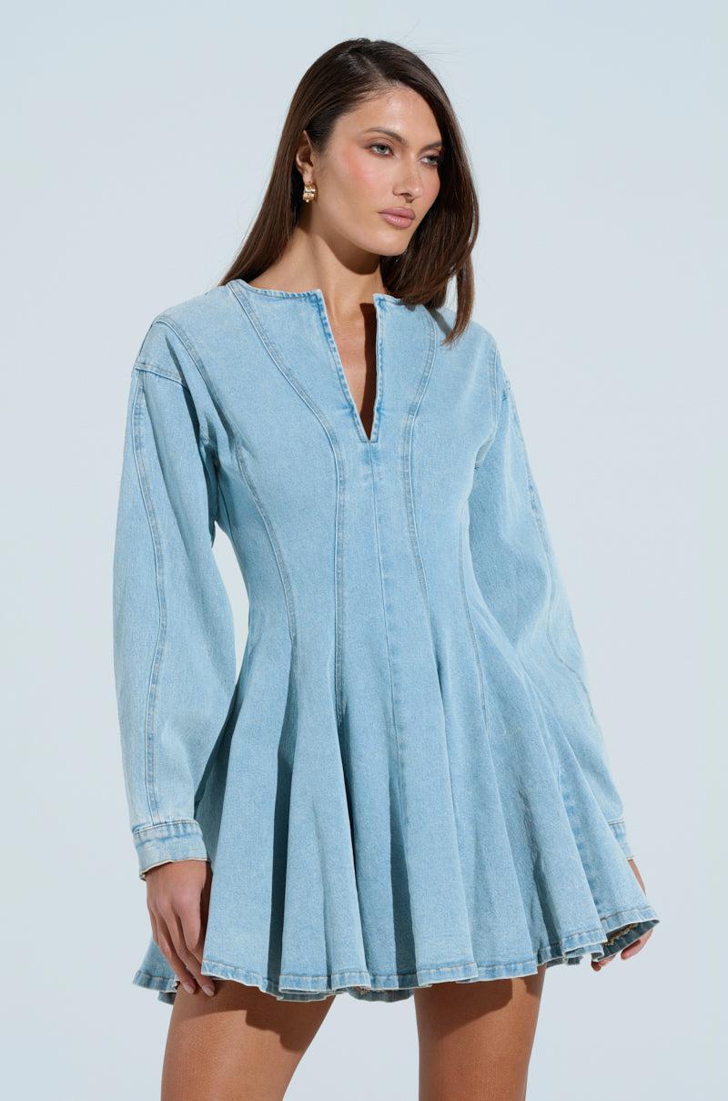 ALL ABOUT MY BUSINESS DENIM MINI DRESS Product Image