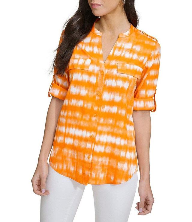 Calvin Klein Printed V Neckline Long Sleeve Blouse Product Image