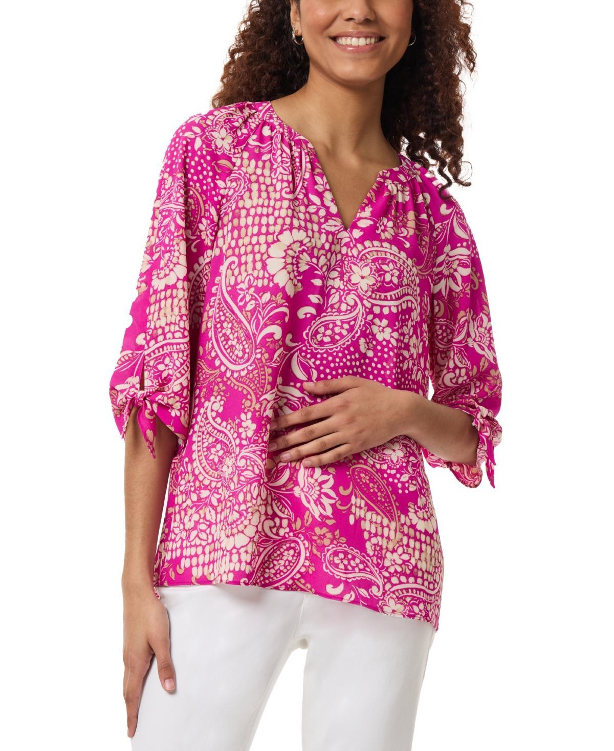 Jones New York Womens Paisley Tie-Cuff Raglan-Sleeve Top Product Image