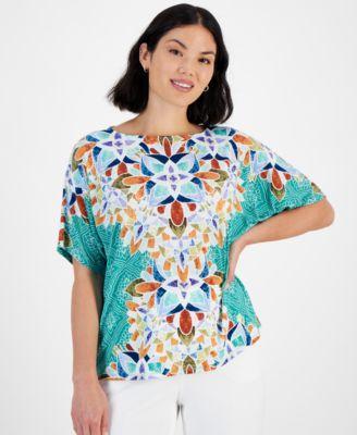 Petite Printed Dolman-Sleeve Top, Created for Macy's Product Image