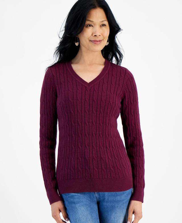 Style & Co Womens Cotton Cable-Knit V-Neck Sweater, Created for Macys Product Image