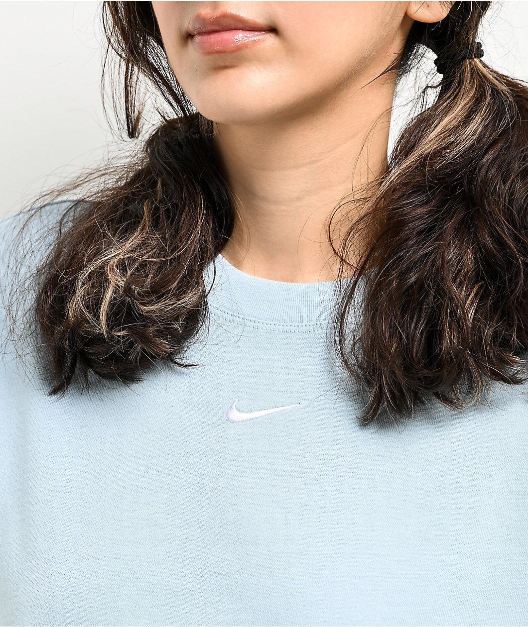 Nike Sportswear Essential Light Blue Boxy Crop T-Shirt Product Image