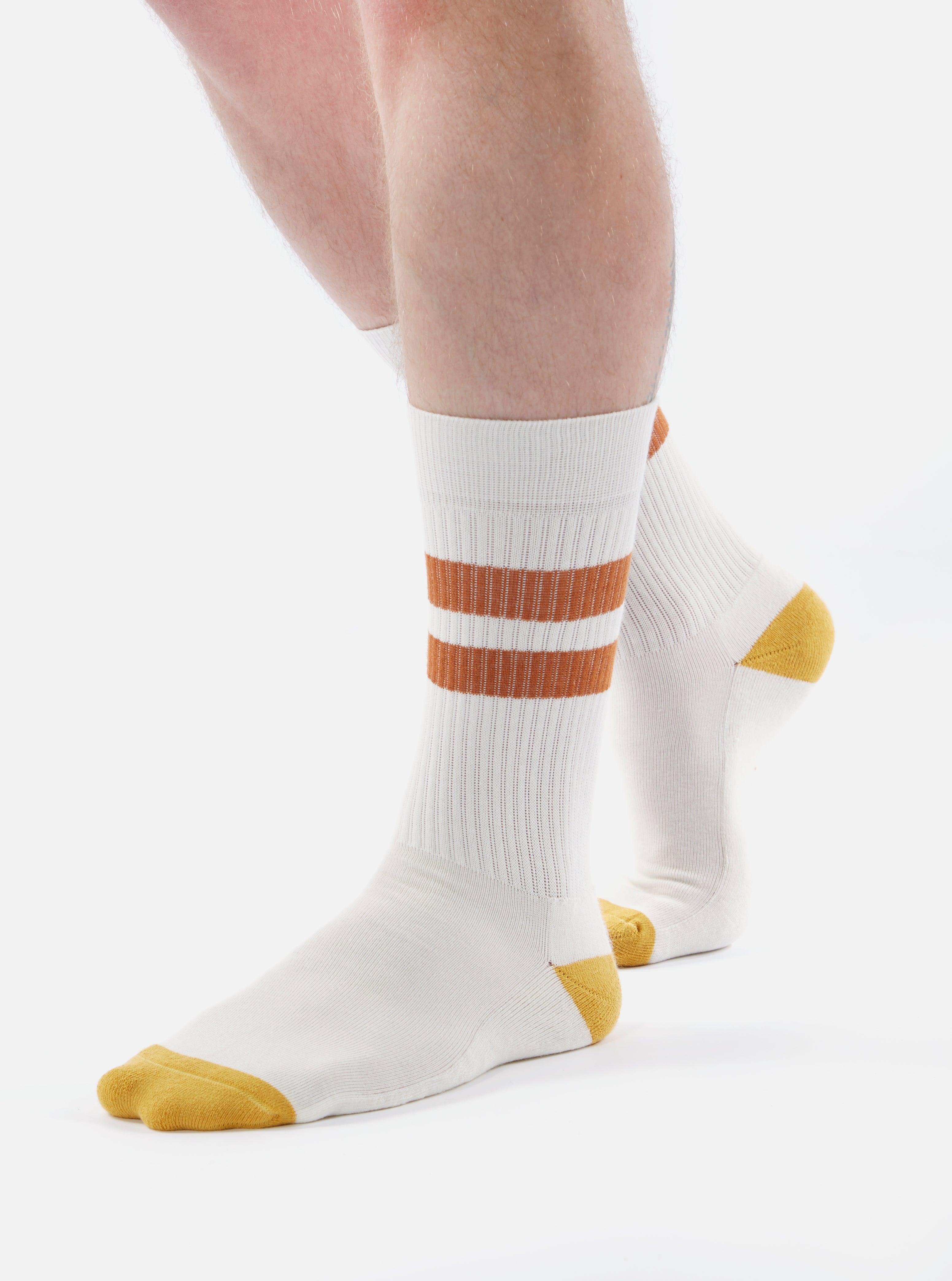 Universal Works Sport Sock in Ecru/Orange Cotton Rib Product Image