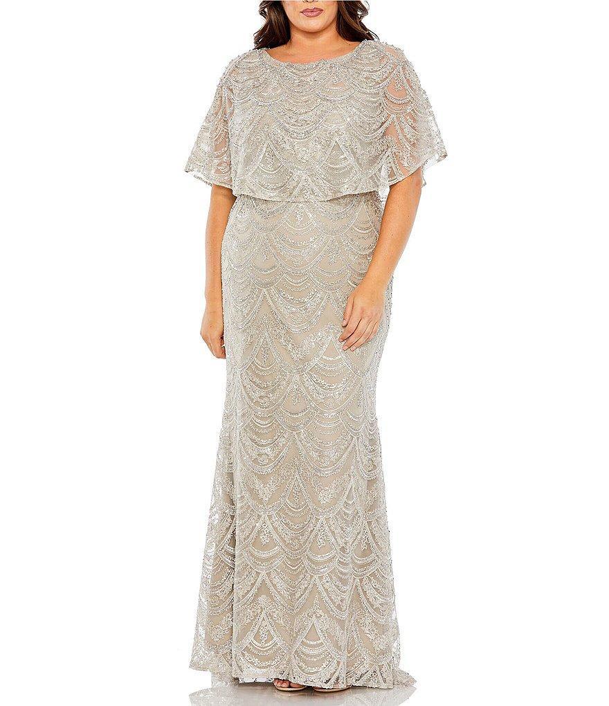 Mac Duggal Plus Size Short Sleeve Embellished Cape Gown Product Image