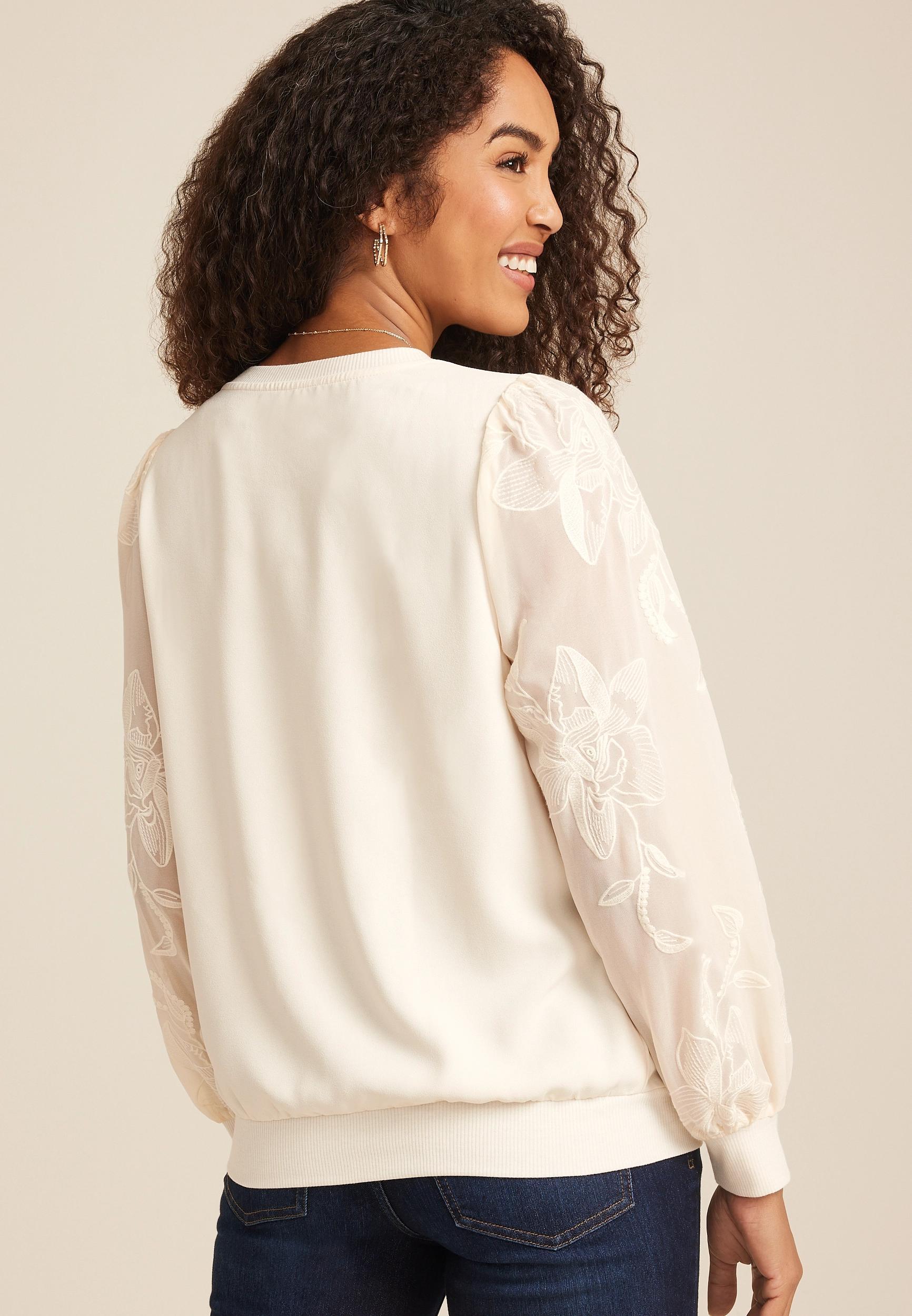 Floral Embroidered Long Sleeve Top Product Image